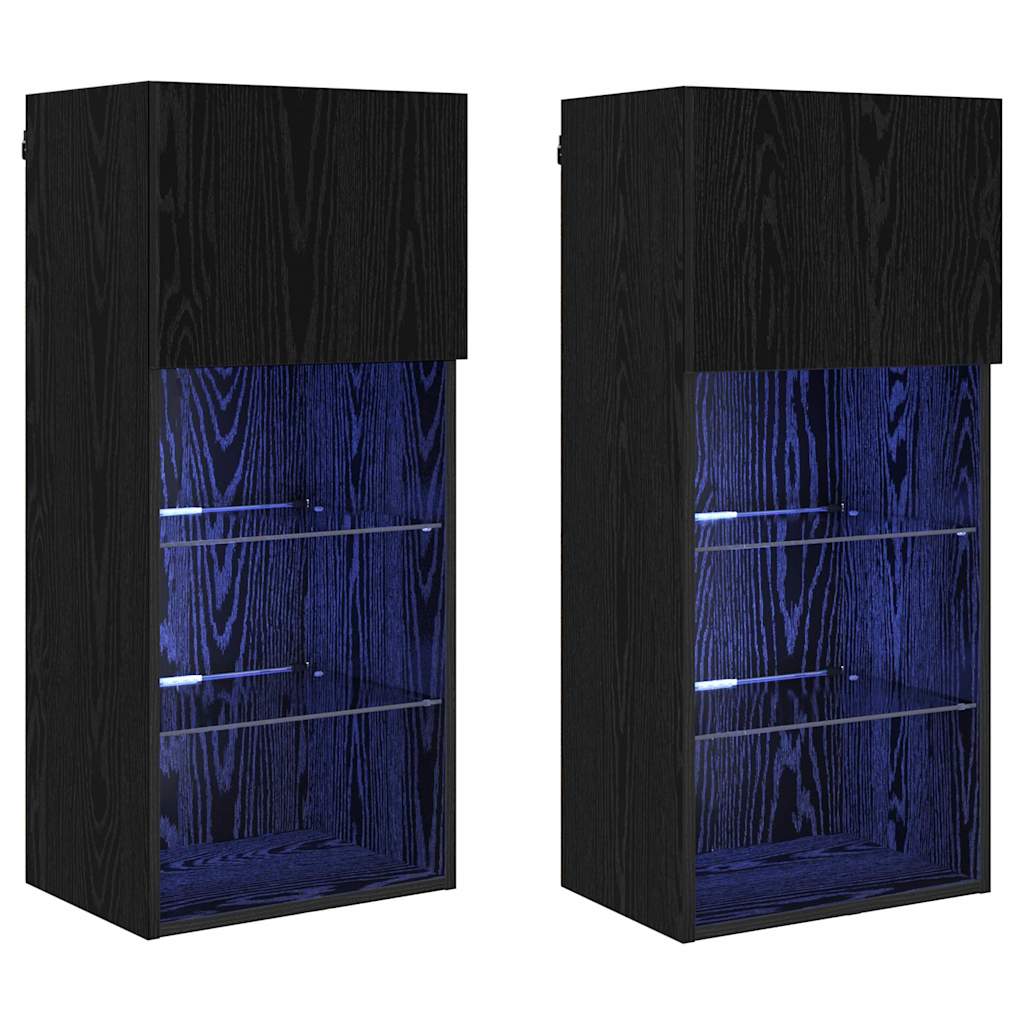 vidaXL Wall-mounted TV Cabinets 2 pcs Black Oak 40.5 x 30 x 90 cm