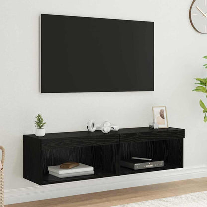 vidaXL TV Cabinet Set 2 pcs Black Oak 60 x 30 x 30 cm Engineered Wood