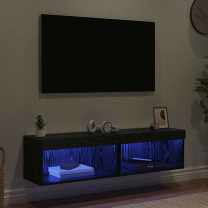 vidaXL TV Cabinet Set 2 pcs Black Oak 60 x 30 x 30 cm Engineered Wood