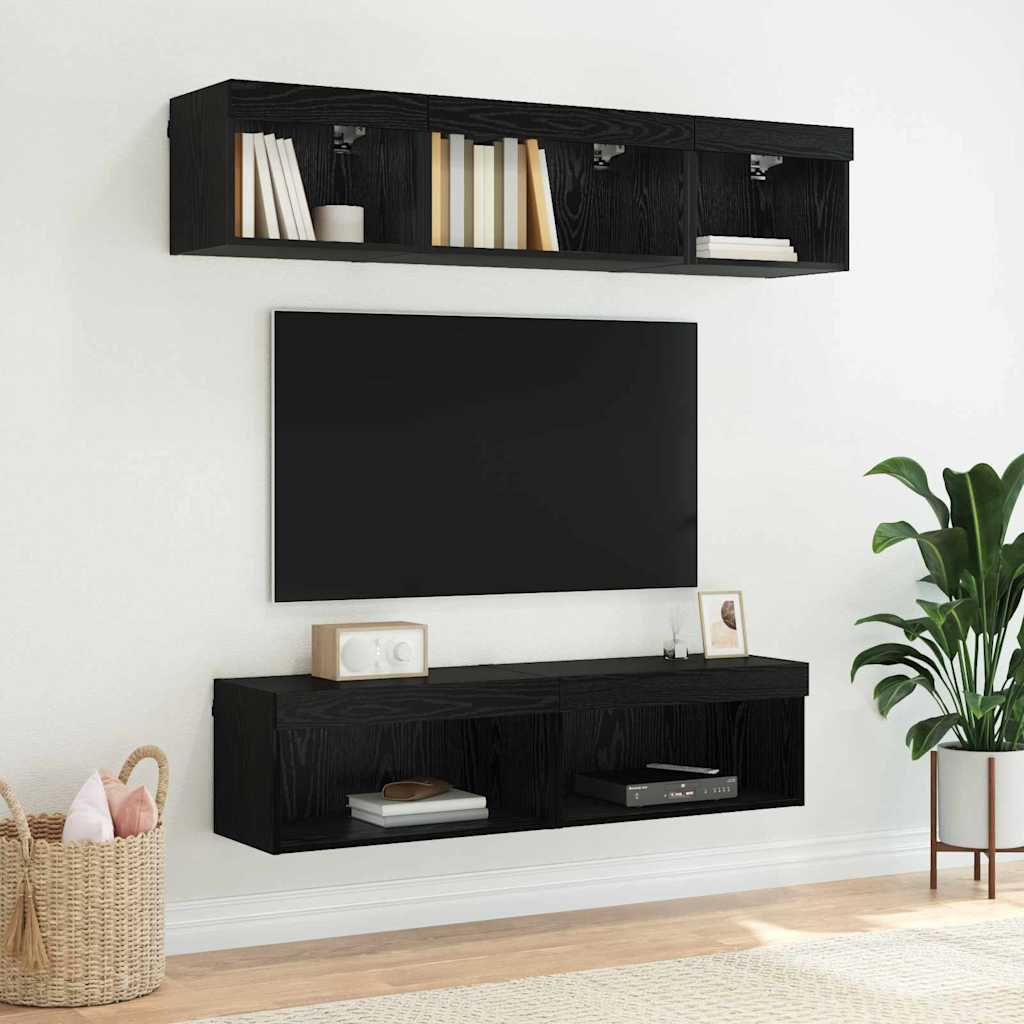 vidaXL TV Cabinet Set 2 pcs Black Oak 60 x 30 x 30 cm Engineered Wood