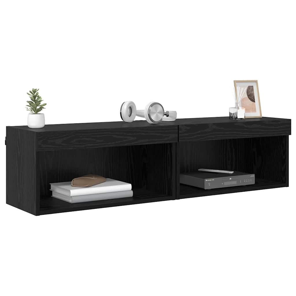 vidaXL TV Cabinet Set 2 pcs Black Oak 60 x 30 x 30 cm Engineered Wood