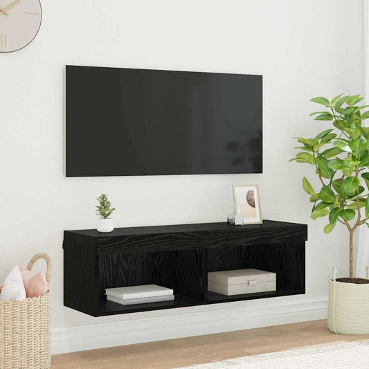 vidaXL TV Wall Cabinet 100 x 30 x 30 cm Black Oak Engineered Wood