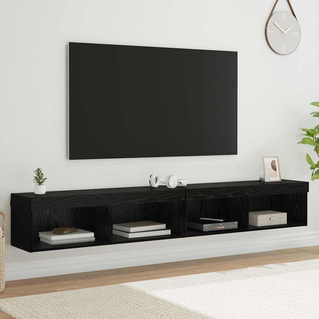 vidaXL TV Cabinet Set 2 pcs Black Oak 100 x 30 x 30 cm Engineered Wood