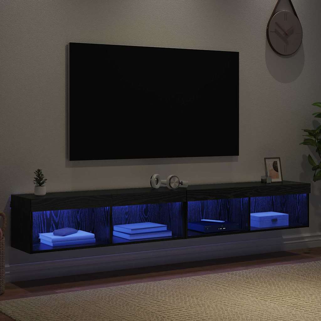 vidaXL TV Cabinet Set 2 pcs Black Oak 100 x 30 x 30 cm Engineered Wood