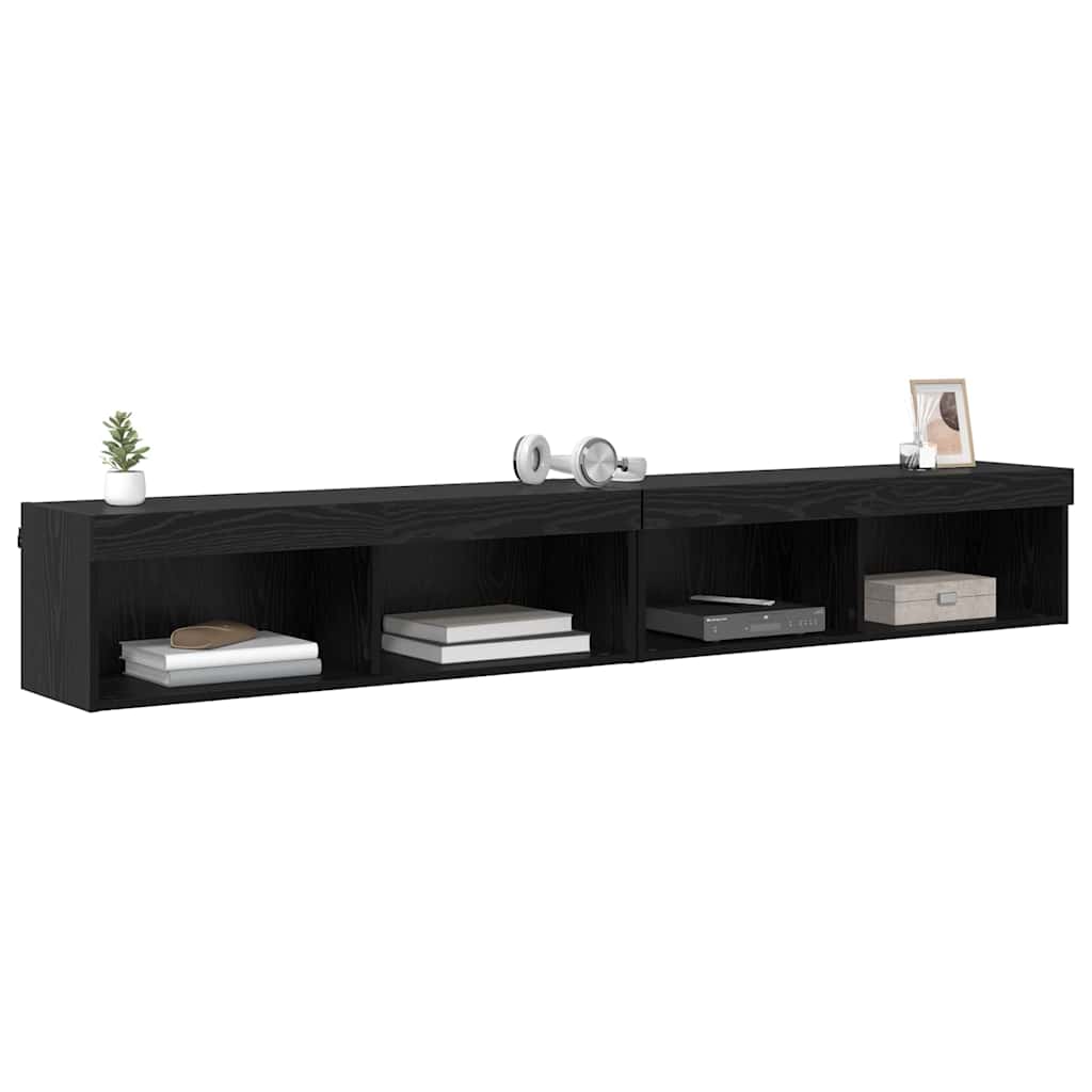 vidaXL TV Cabinet Set 2 pcs Black Oak 100 x 30 x 30 cm Engineered Wood