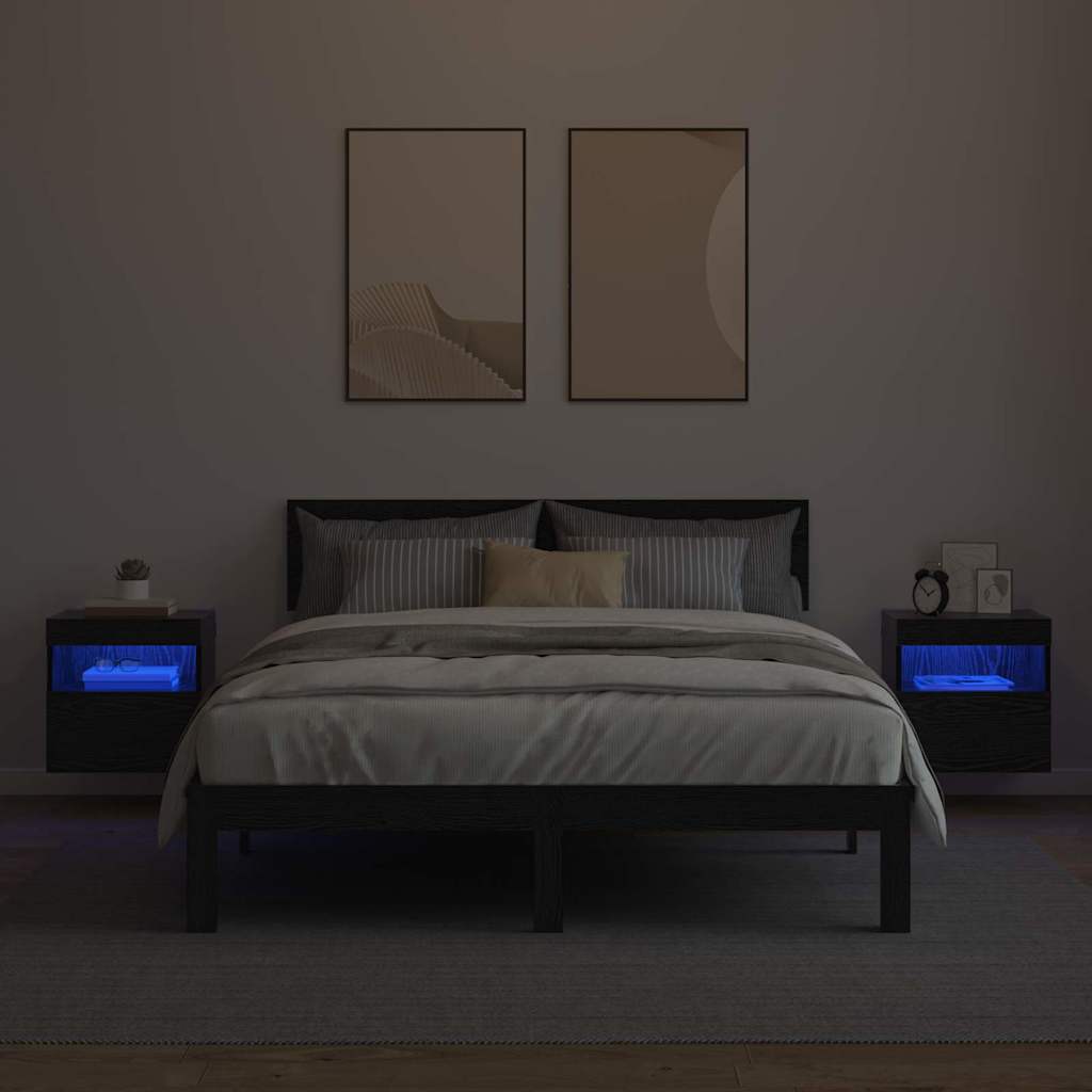 vidaXL TV Wall Cabinets with LED 2 pcs Black Oak 40 x 30 x 40 cm