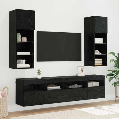vidaXL TV Wall Cabinets with LED 2 pcs Black Oak 40 x 30 x 40 cm