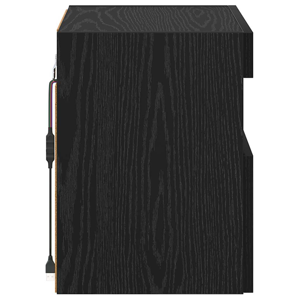vidaXL TV Wall Cabinets with LED 2 pcs Black Oak 40 x 30 x 40 cm