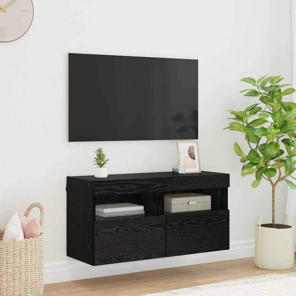 vidaXL TV Wall Cabinet Black Oak 80 x 30 x 40 cm Engineered Wood