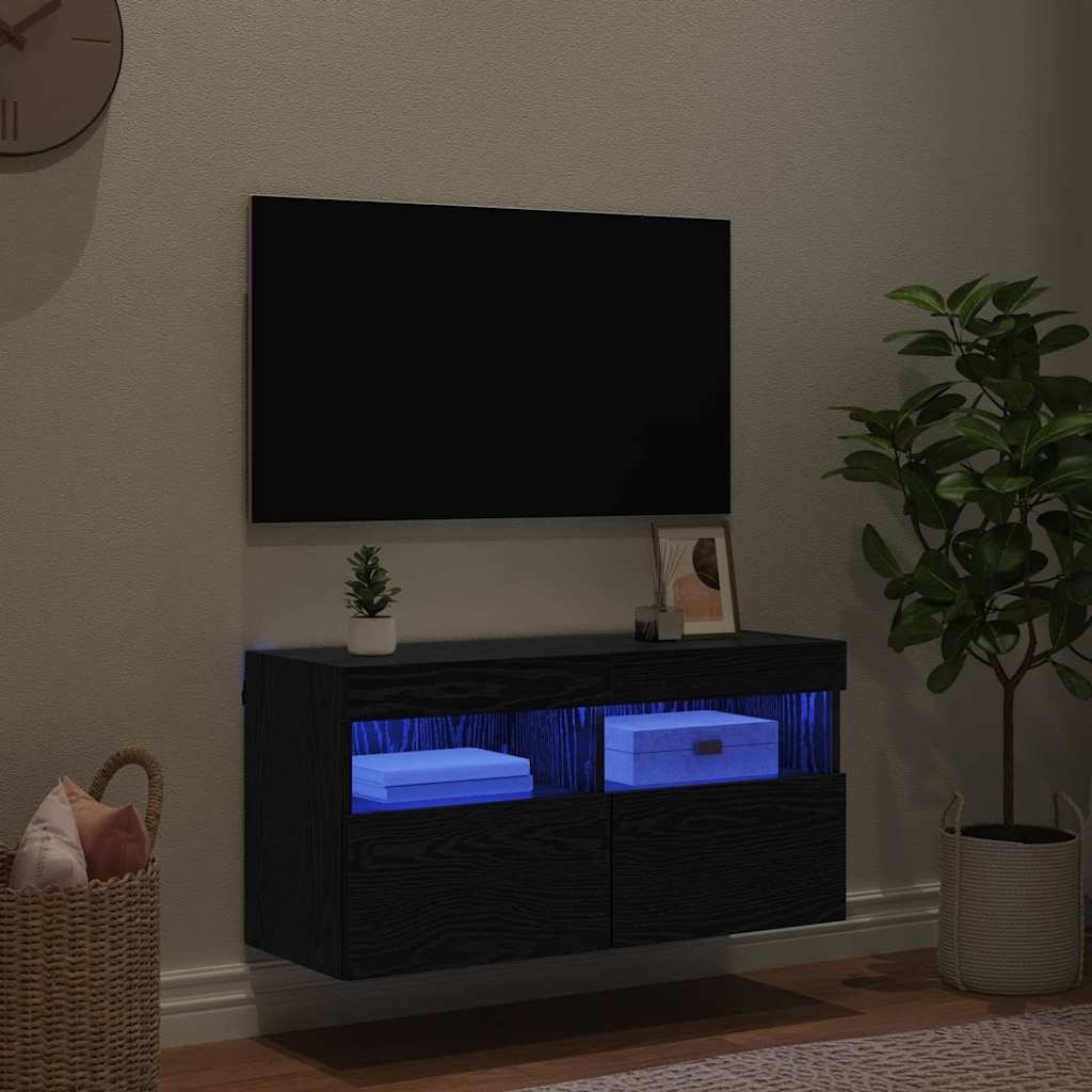 vidaXL TV Wall Cabinet Black Oak 80 x 30 x 40 cm Engineered Wood