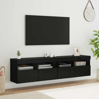 vidaXL TV Wall Cabinets with LED 2 pcs Black Oak 80 x 30 x 40 cm
