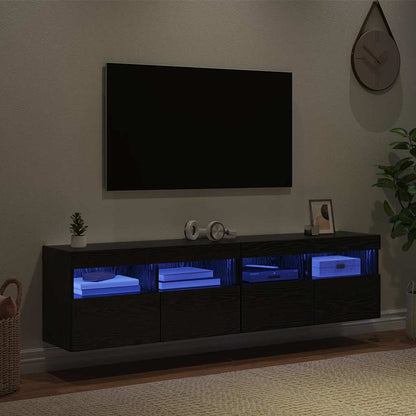 vidaXL TV Wall Cabinets with LED 2 pcs Black Oak 80 x 30 x 40 cm