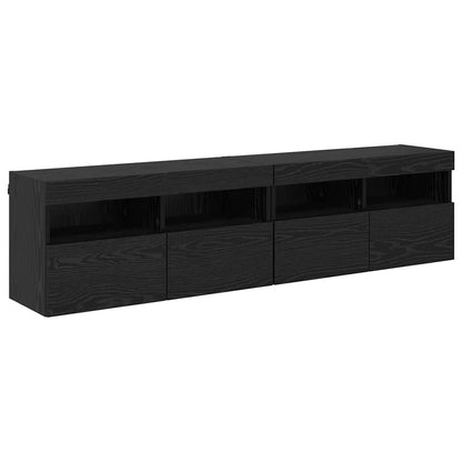vidaXL TV Wall Cabinets with LED 2 pcs Black Oak 80 x 30 x 40 cm