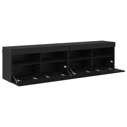 vidaXL TV Wall Cabinets with LED 2 pcs Black Oak 80 x 30 x 40 cm