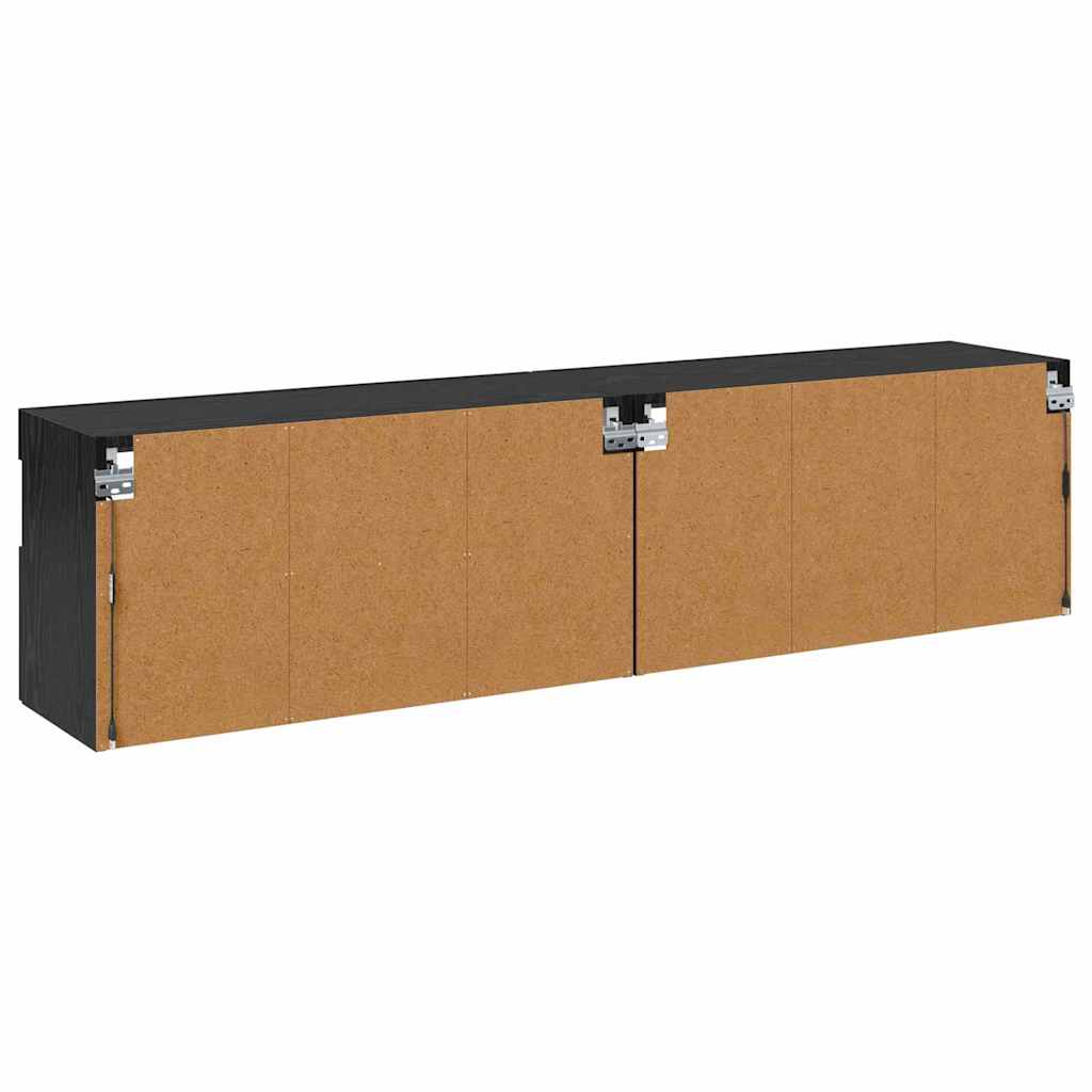 vidaXL TV Wall Cabinets with LED 2 pcs Black Oak 80 x 30 x 40 cm