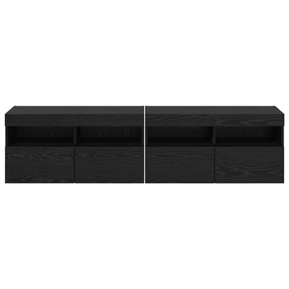 vidaXL TV Wall Cabinets with LED 2 pcs Black Oak 80 x 30 x 40 cm
