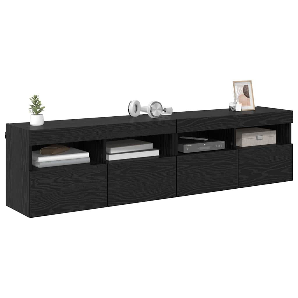 vidaXL TV Wall Cabinets with LED 2 pcs Black Oak 80 x 30 x 40 cm