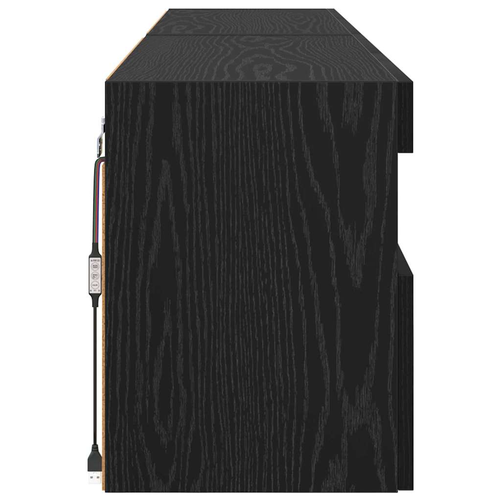 vidaXL TV Wall Cabinets with LED 2 pcs Black Oak 80 x 30 x 40 cm