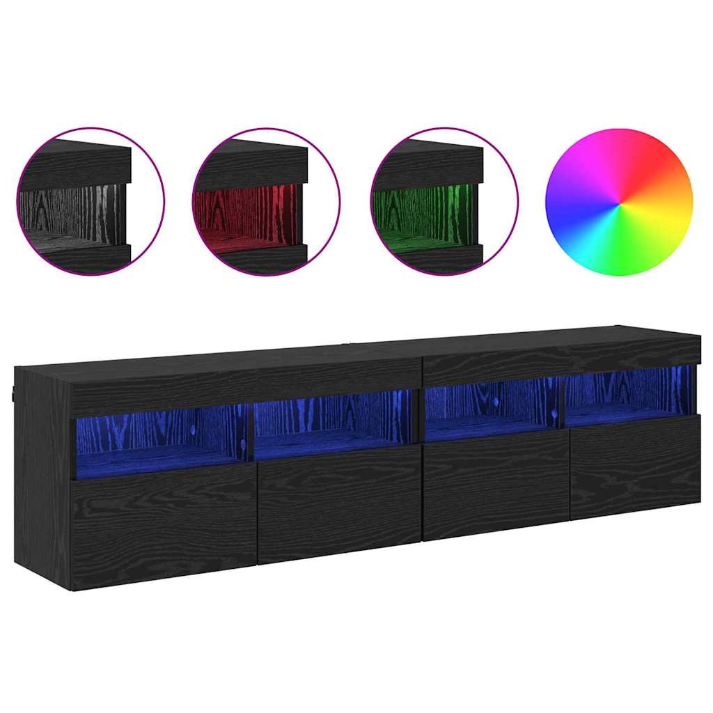 vidaXL TV Wall Cabinets with LED 2 pcs Black Oak 80 x 30 x 40 cm