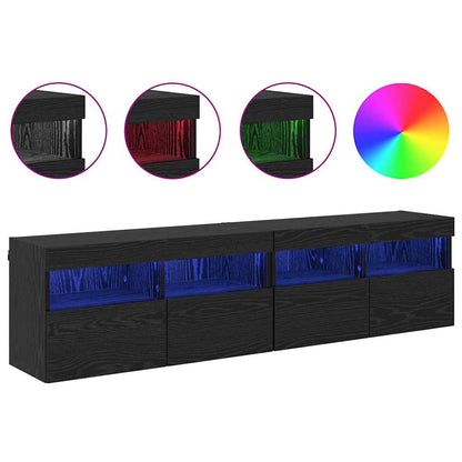 vidaXL TV Wall Cabinets with LED 2 pcs Black Oak 80 x 30 x 40 cm
