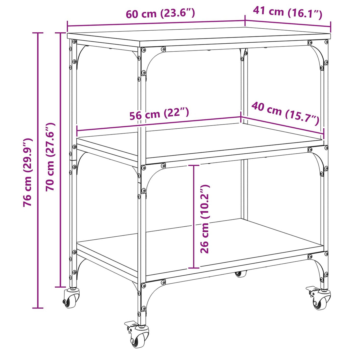 vidaXL Kitchen Trolley Sonoma Oak 60 x 41 x 76 cm Engineered Wood