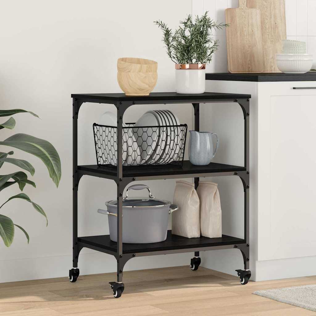 vidaXL Kitchen Trolley Black Oak 60 x 41 x 76 cm Engineered Wood