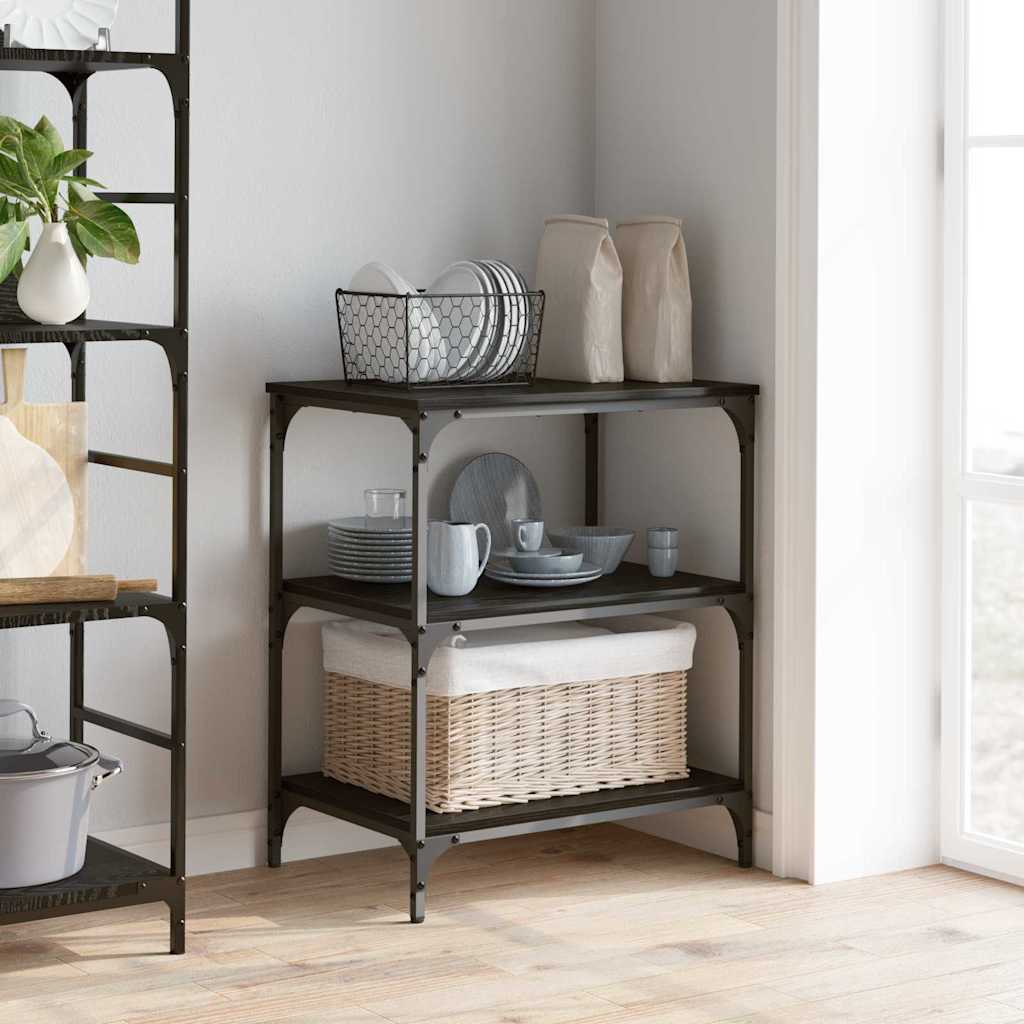vidaXL Kitchen Trolley Black Oak 60 x 41 x 76 cm Engineered Wood