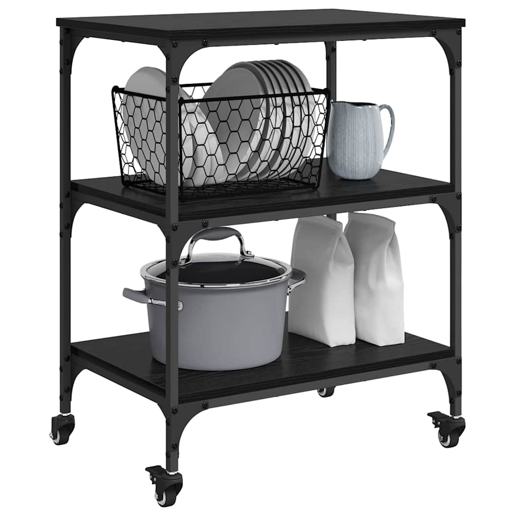 vidaXL Kitchen Trolley Black Oak 60 x 41 x 76 cm Engineered Wood
