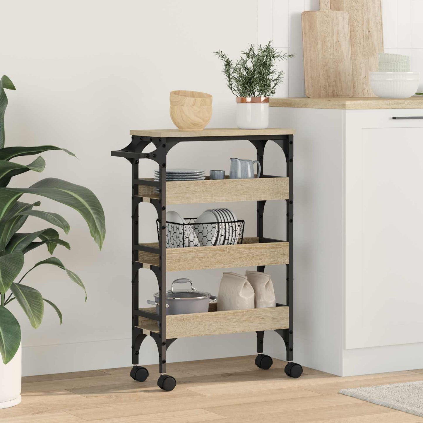 vidaXL Kitchen Trolley Sonoma Oak 53 x 20 x 76 cm Engineered Wood