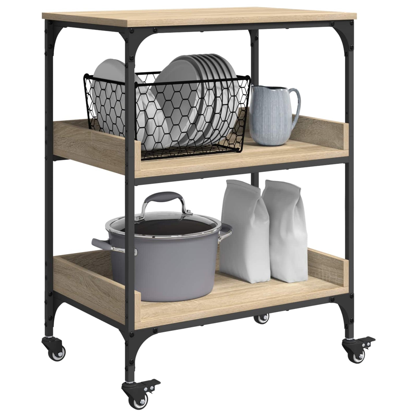 vidaXL Kitchen Trolley Sonoma Oak 60 x 41 x 80.5 cm Engineered Wood