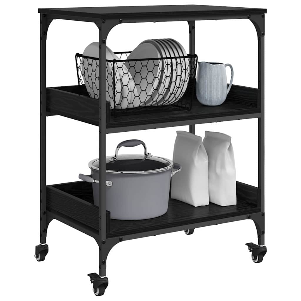 vidaXL Kitchen Trolley Black Oak 60 x 41 x 80.5 cm Engineered Wood