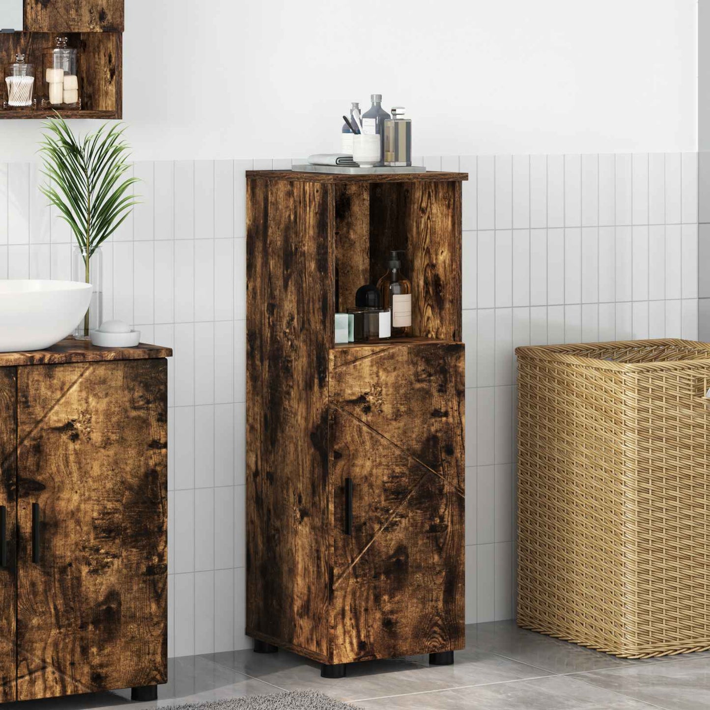 vidaXL Bathroom Cabinet Smoked Oak 30 x 35 x 95 cm