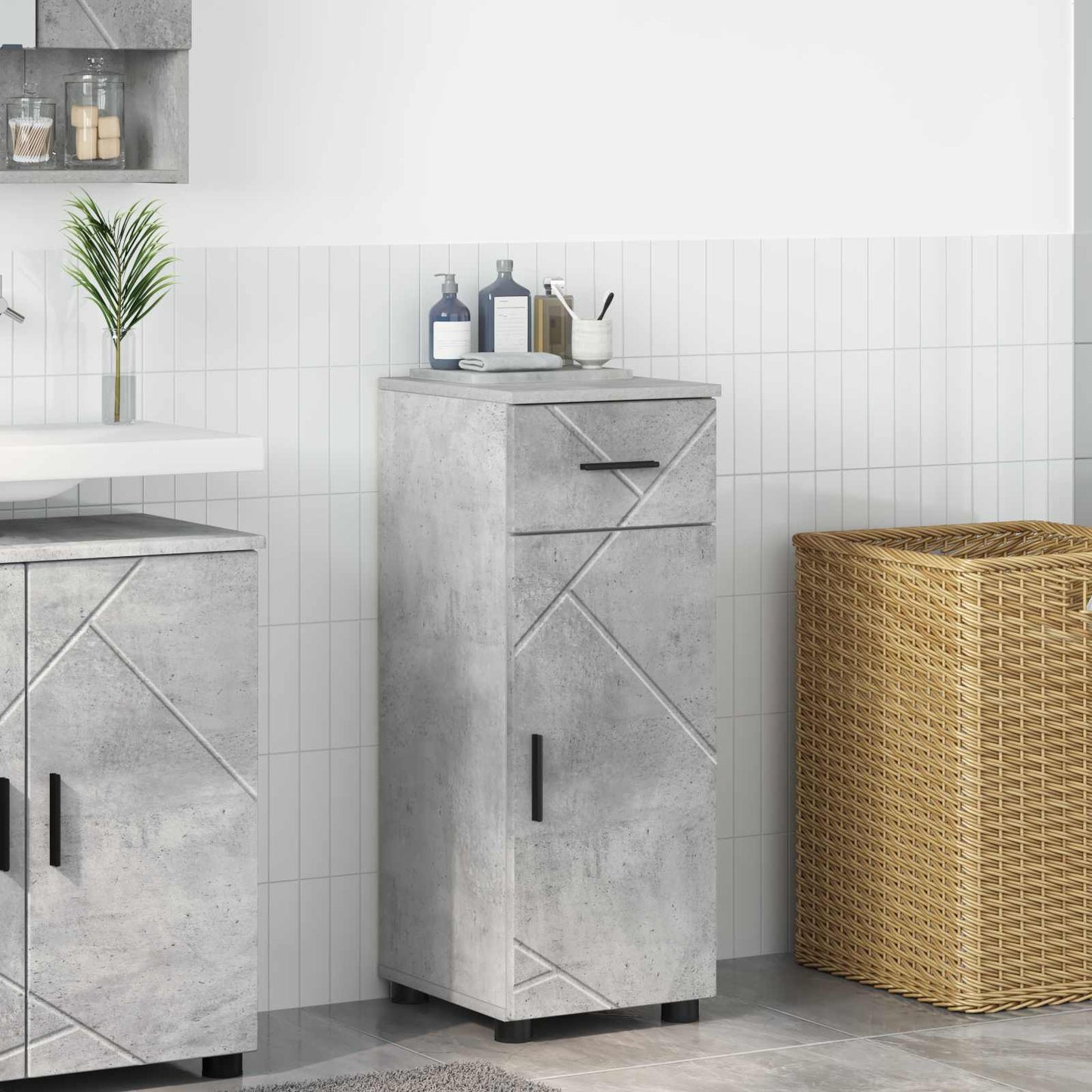 vidaXL Bathroom Cabinet with Drawer Concrete Grey 30 x 35 x 80 cm