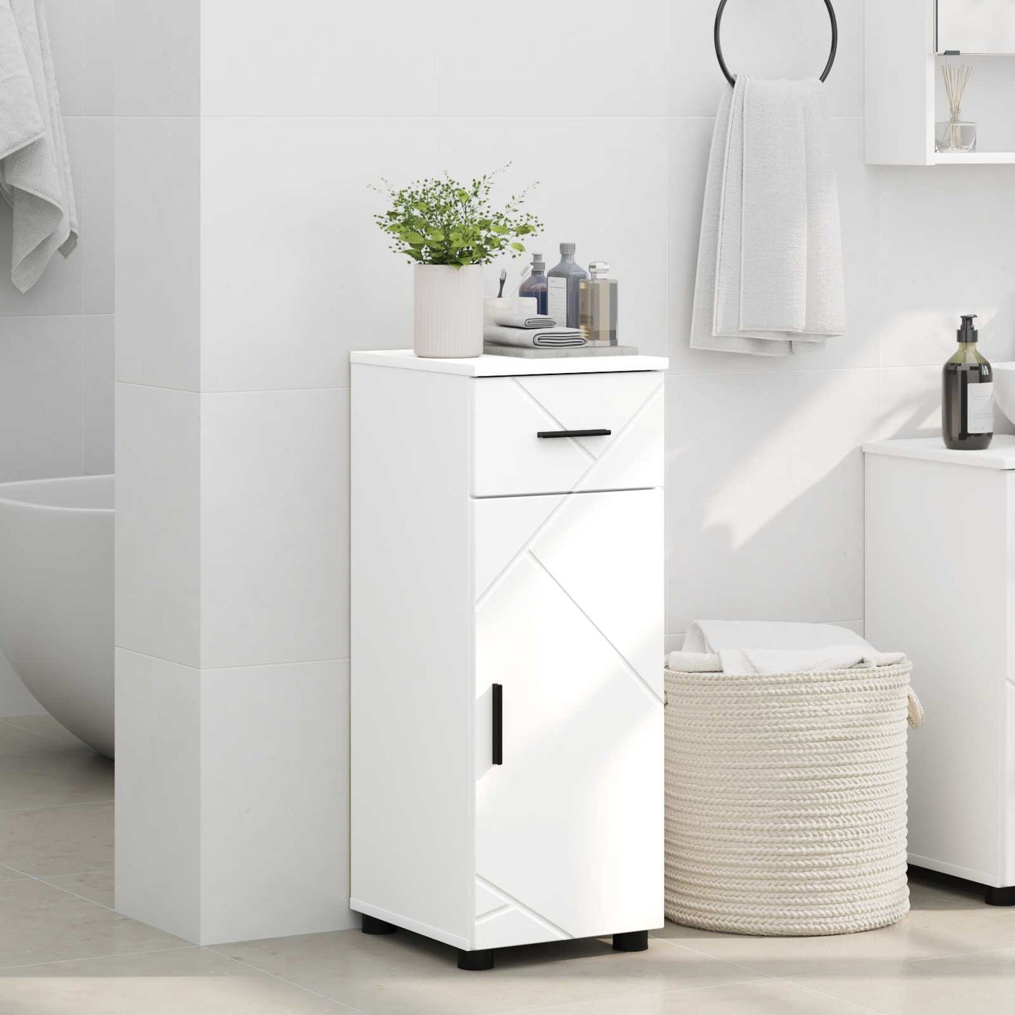 vidaXL Bathroom Cabinet with Drawer High Gloss White 30 x 35 x 80 cm