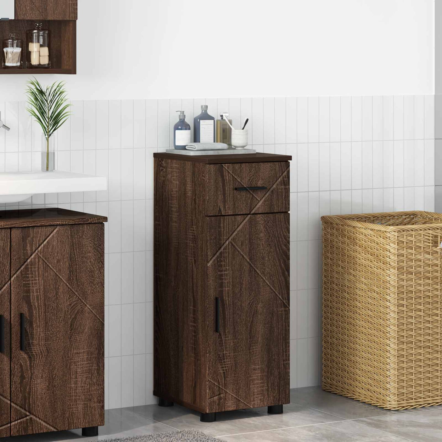 vidaXL Bathroom Cabinet with Drawer Brown Oak 30 x 35 x 80 cm