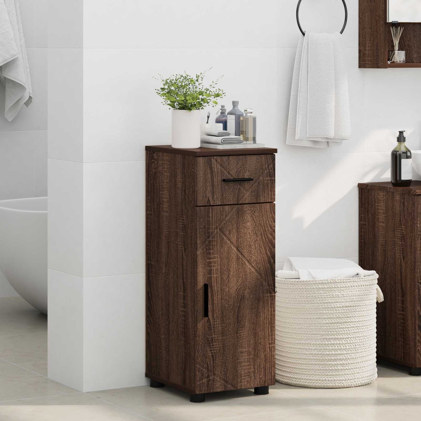 vidaXL Bathroom Cabinet with Drawer Brown Oak 30 x 35 x 80 cm