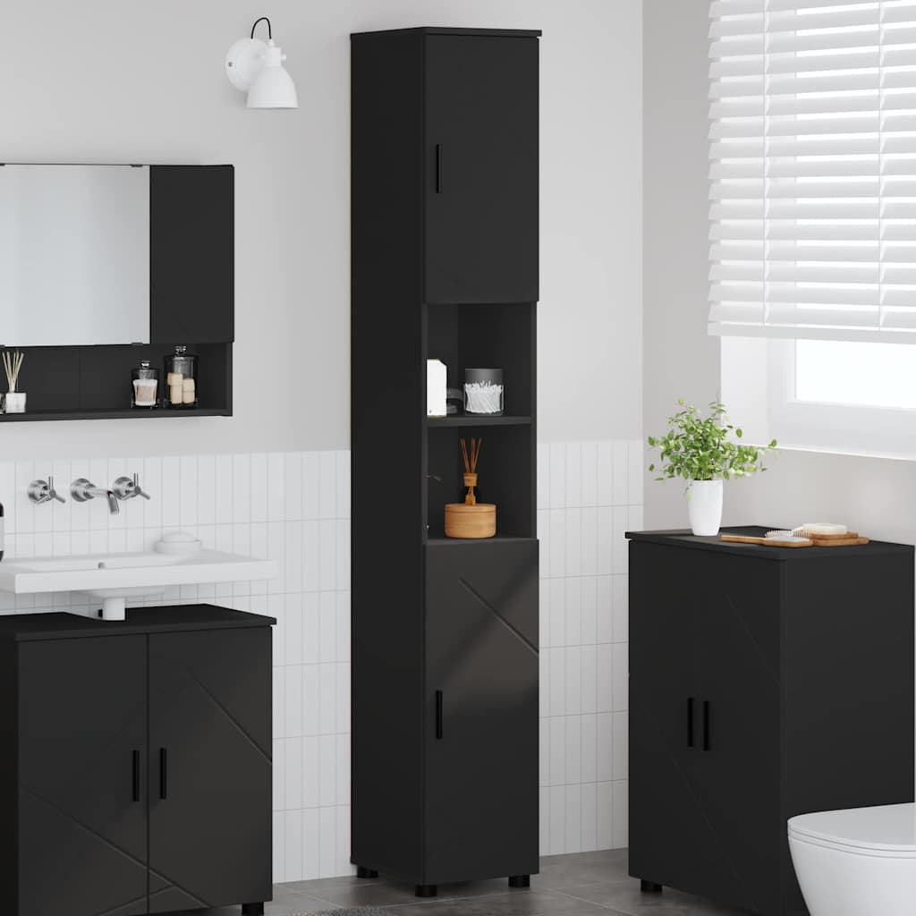 vidaXL Bathroom Cabinet Black 30 x 35 x 192 cm Engineered wood & Metal