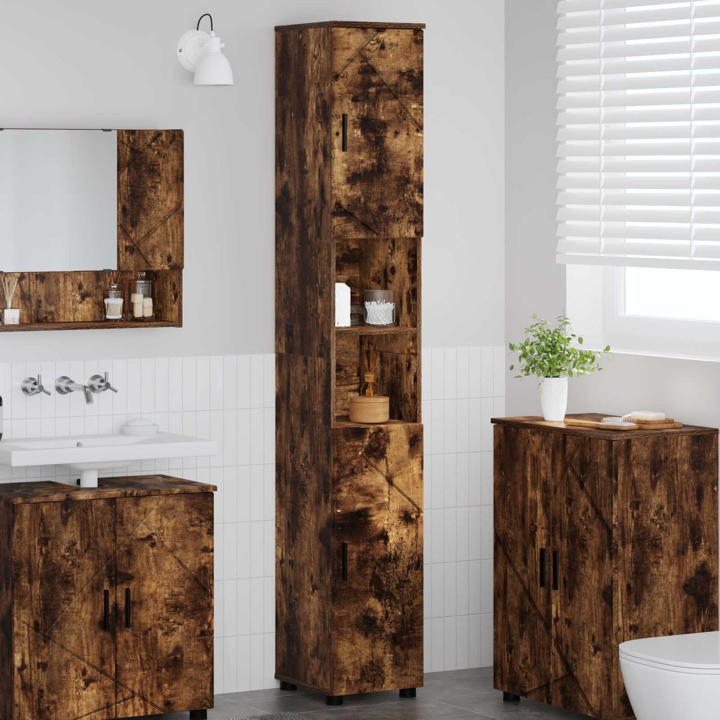 vidaXL Bathroom Cabinet Smoked Oak 30 x 35 x 192 cm