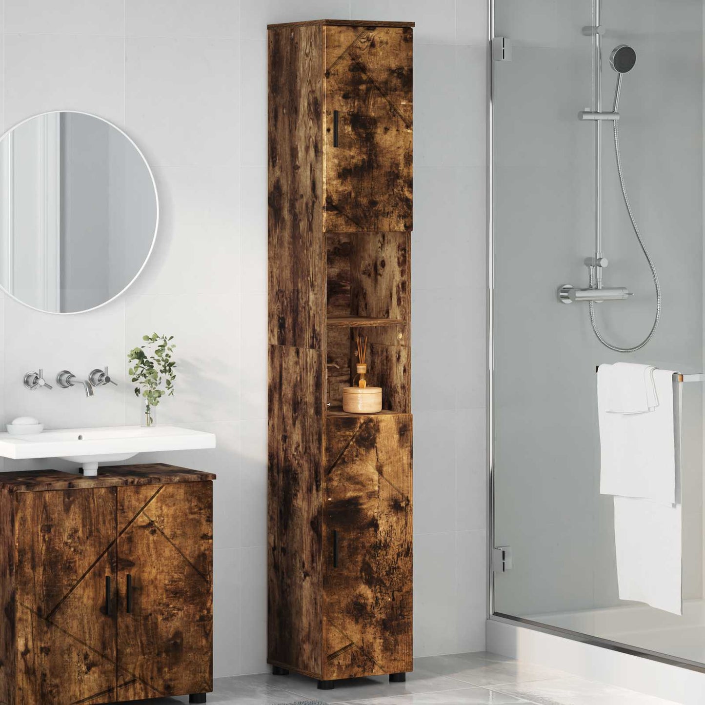 vidaXL Bathroom Cabinet Smoked Oak 30 x 35 x 192 cm