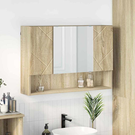 vidaXL Mirror Cabinet Sonoma Oak 80 x 17 x 55 cm Engineered Wood