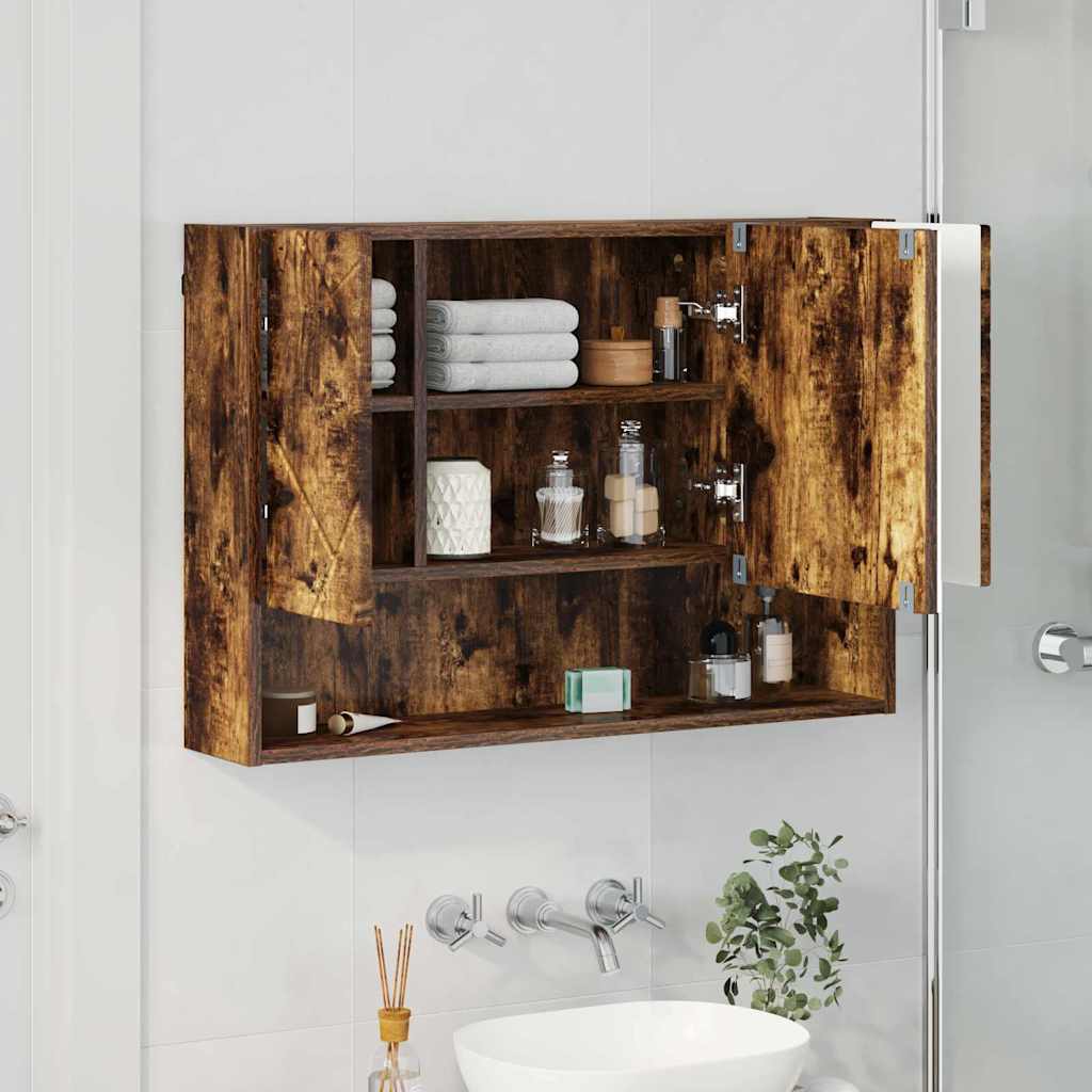 vidaXL Mirror Cabinet Smoked Oak 80 x 17 x 55 cm Engineered Wood