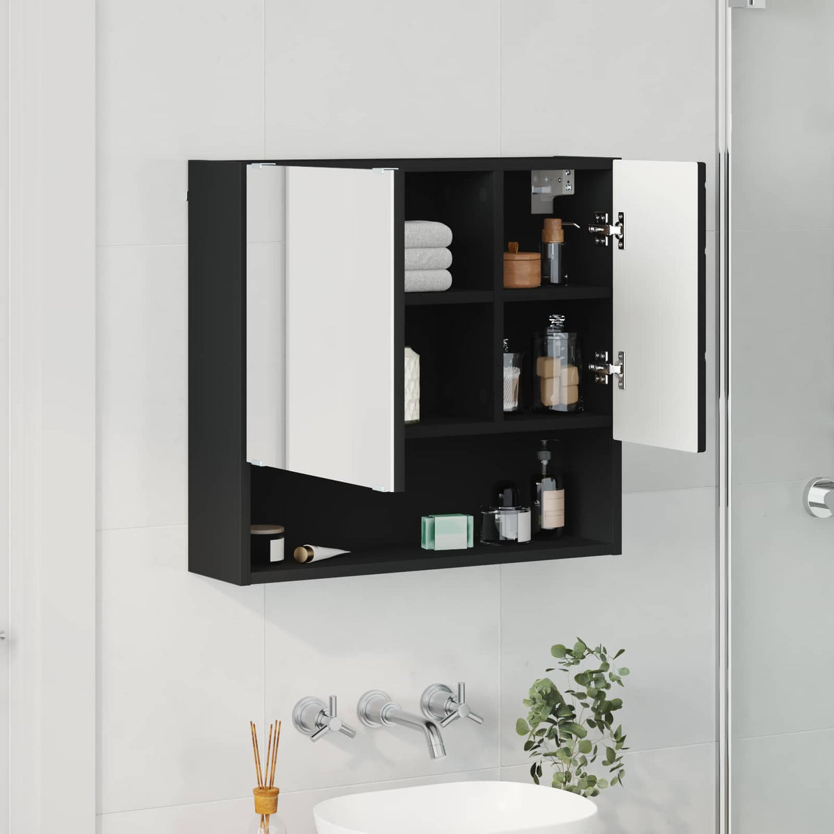 vidaXL Mirror Cabinet Black 59 x 17 x 55 cm Engineered Wood