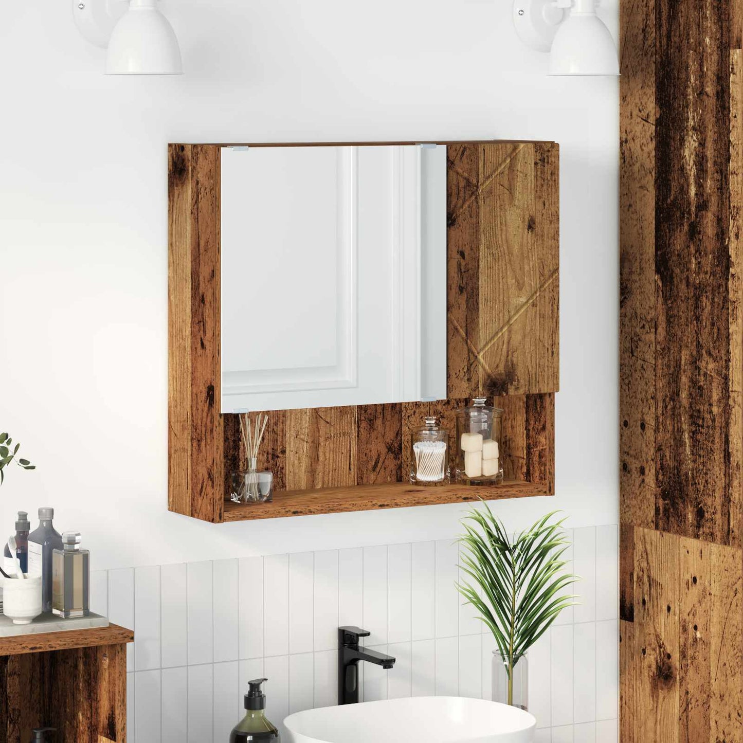 vidaXL Mirror Cabinet Old Wood 59 x 17 x 55 cm Engineered Wood