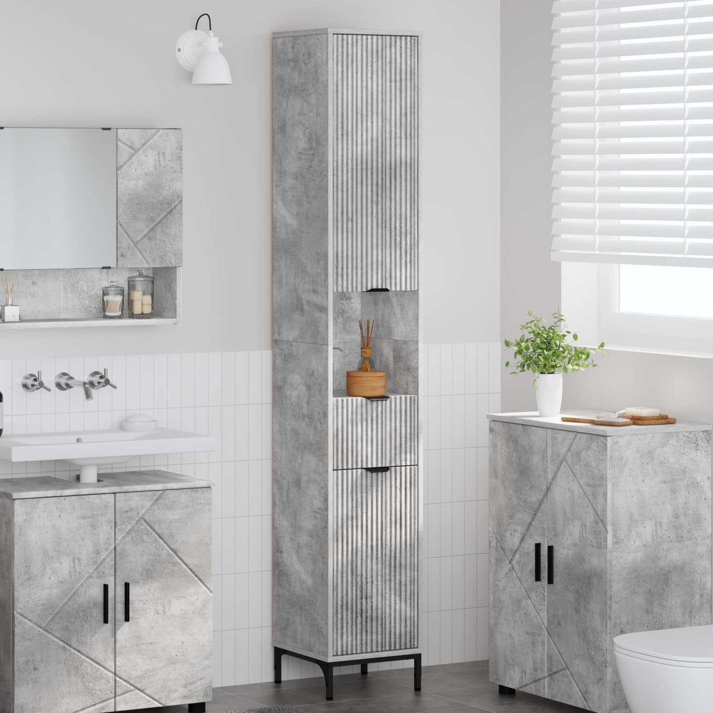 vidaXL Bathroom Cabinet with Drawer Concrete Grey 31.5 x 33 x 190 cm