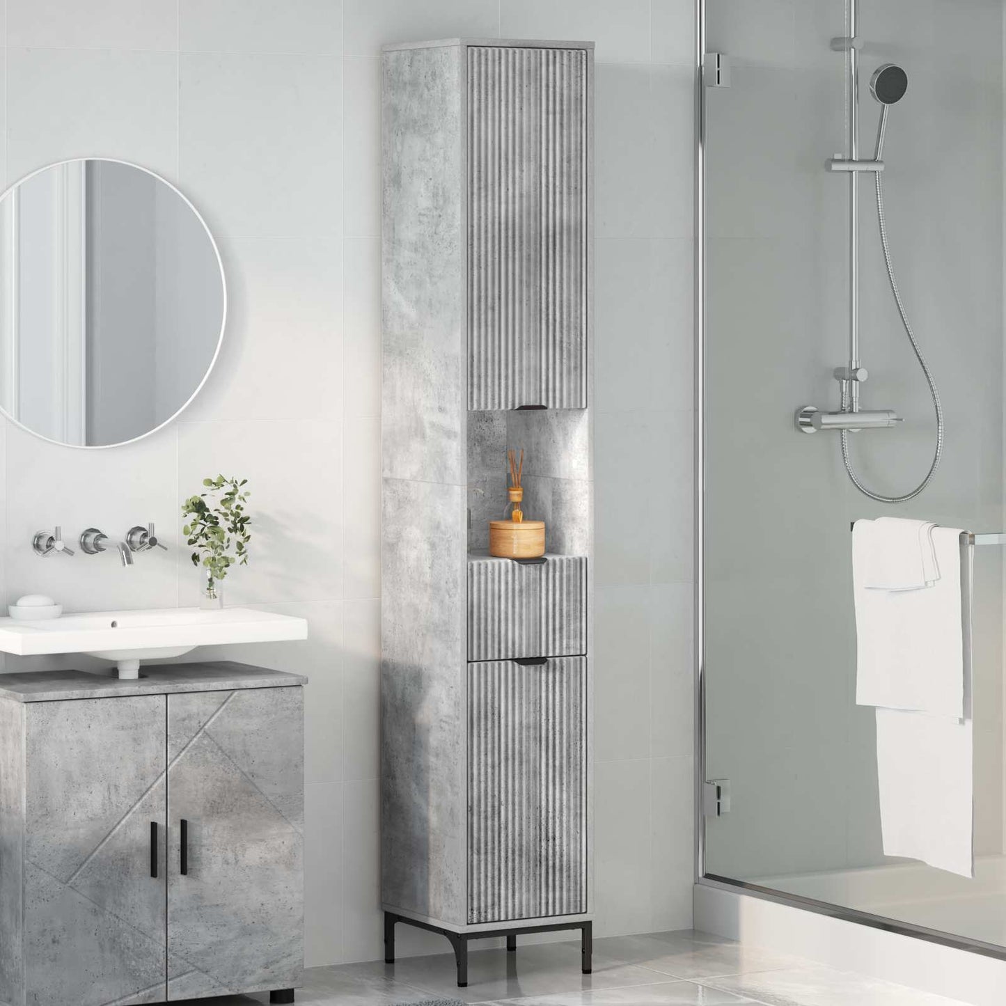 vidaXL Bathroom Cabinet with Drawer Concrete Grey 31.5 x 33 x 190 cm