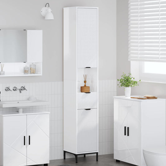 vidaXL Bathroom Cabinet with Door High Gloss White 31.5 x 33 x 190 cm