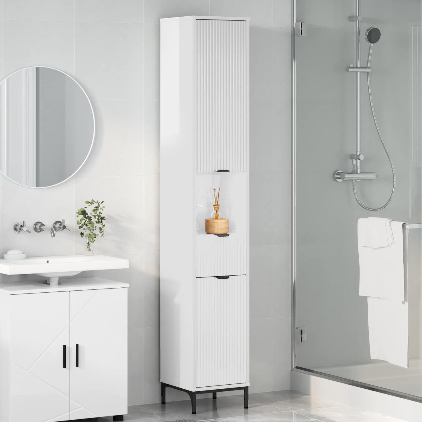 vidaXL Bathroom Cabinet with Door High Gloss White 31.5 x 33 x 190 cm