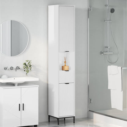 vidaXL Bathroom Cabinet with Door High Gloss White 31.5 x 33 x 190 cm