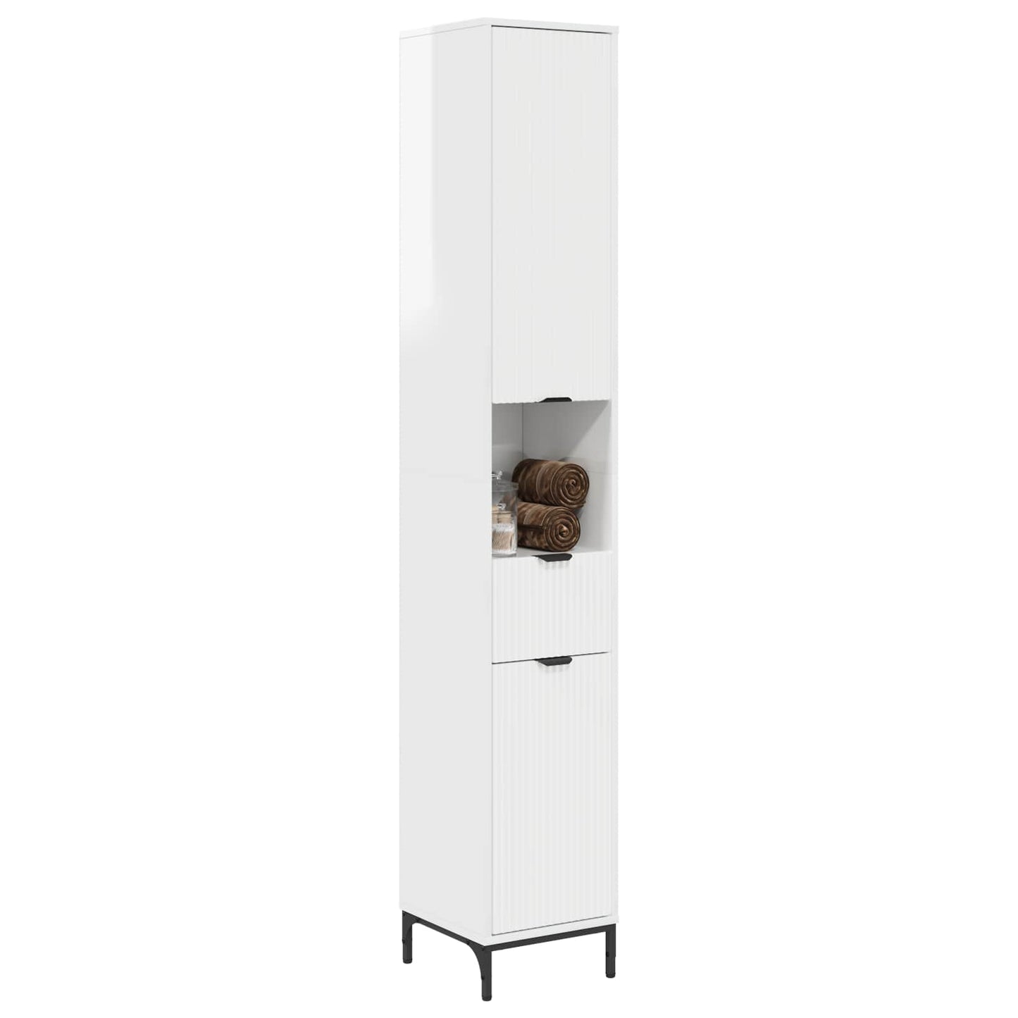 vidaXL Bathroom Cabinet with Door High Gloss White 31.5 x 33 x 190 cm