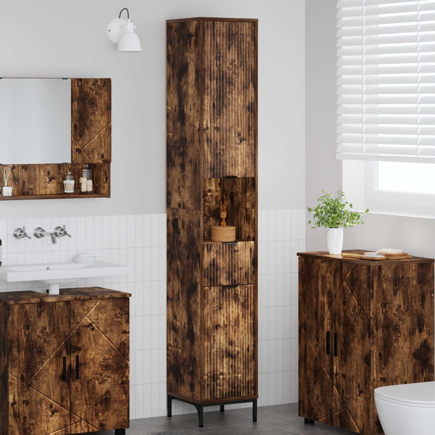 vidaXL Bathroom Cabinet Smoked Oak 31.5 x 33 x 190 cm
